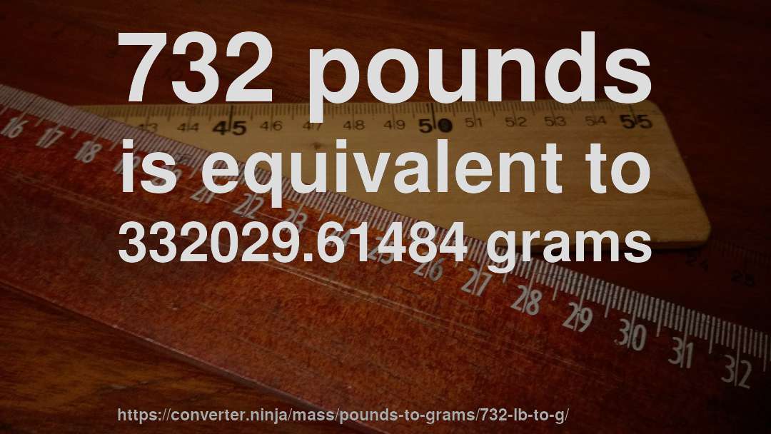 732 pounds is equivalent to 332029.61484 grams