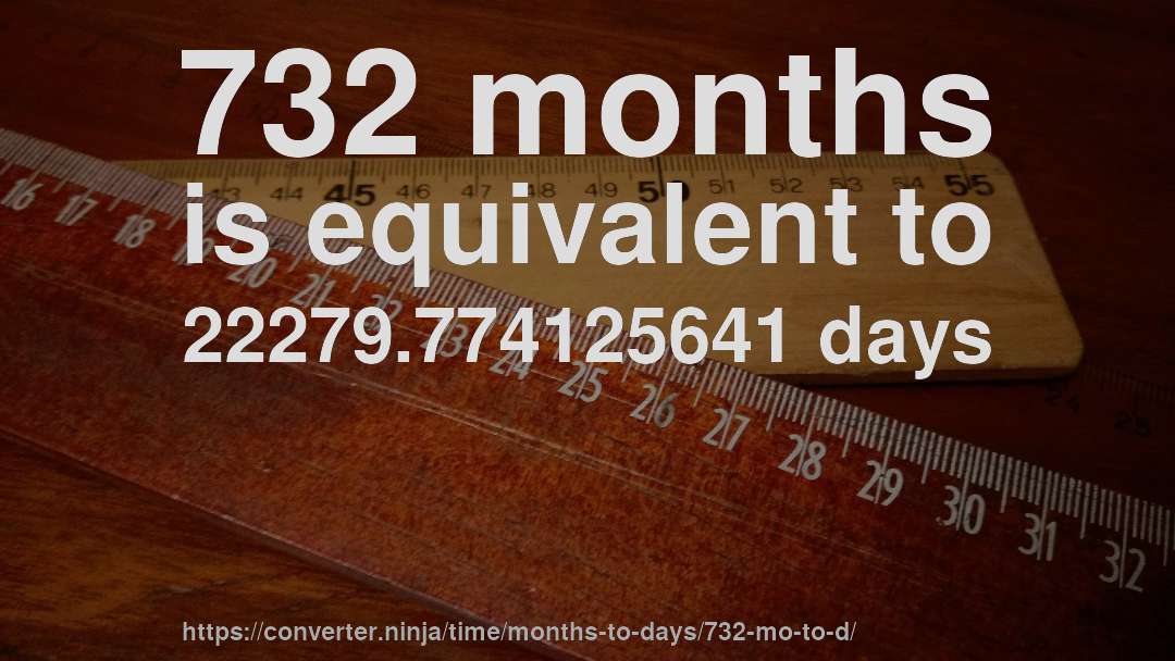 732 months is equivalent to 22279.774125641 days