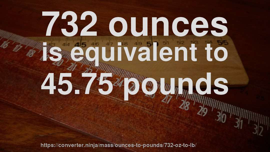 732 ounces is equivalent to 45.75 pounds