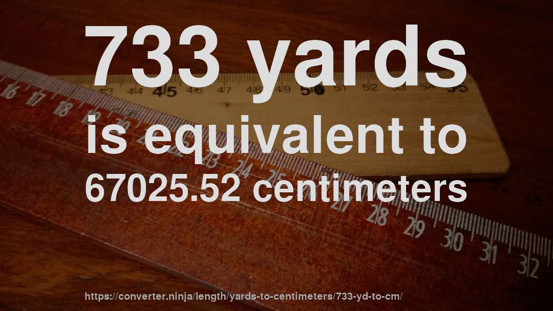 733 yards is equivalent to 67025.52 centimeters