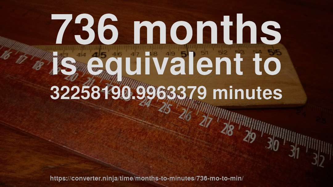 736 months is equivalent to 32258190.9963379 minutes
