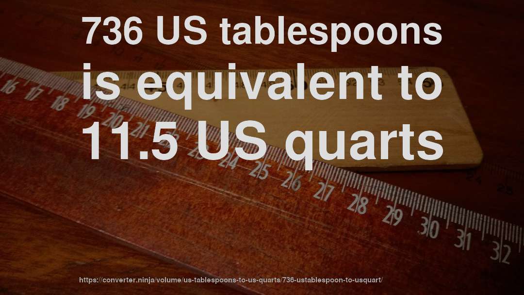 736 US tablespoons is equivalent to 11.5 US quarts