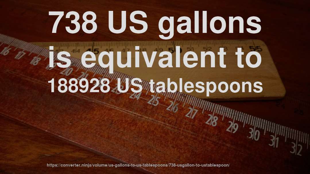 738 US gallons is equivalent to 188928 US tablespoons