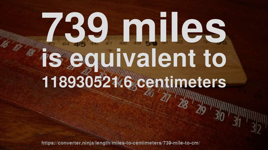 739 miles is equivalent to 118930521.6 centimeters