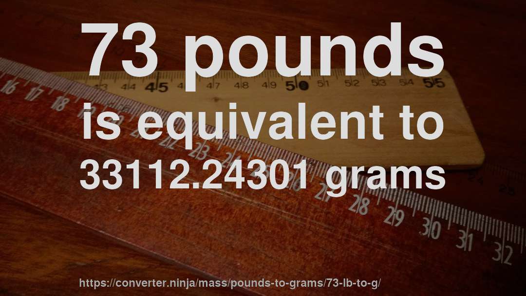 73 pounds is equivalent to 33112.24301 grams