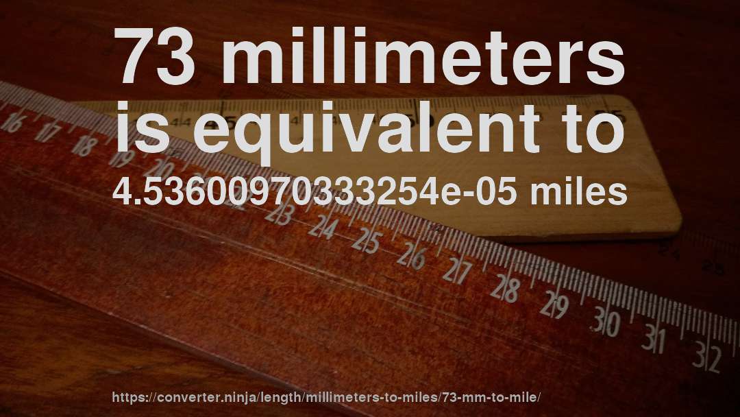73 millimeters is equivalent to 4.53600970333254e-05 miles
