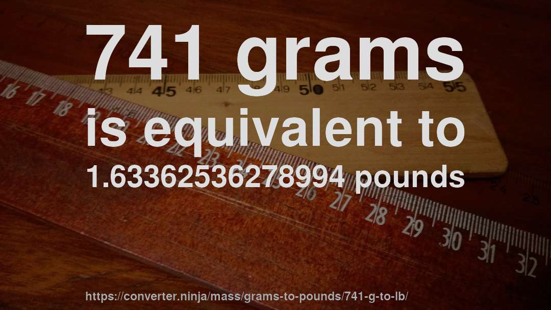 741 grams is equivalent to 1.63362536278994 pounds