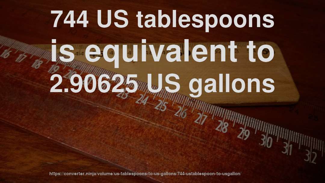 744 US tablespoons is equivalent to 2.90625 US gallons