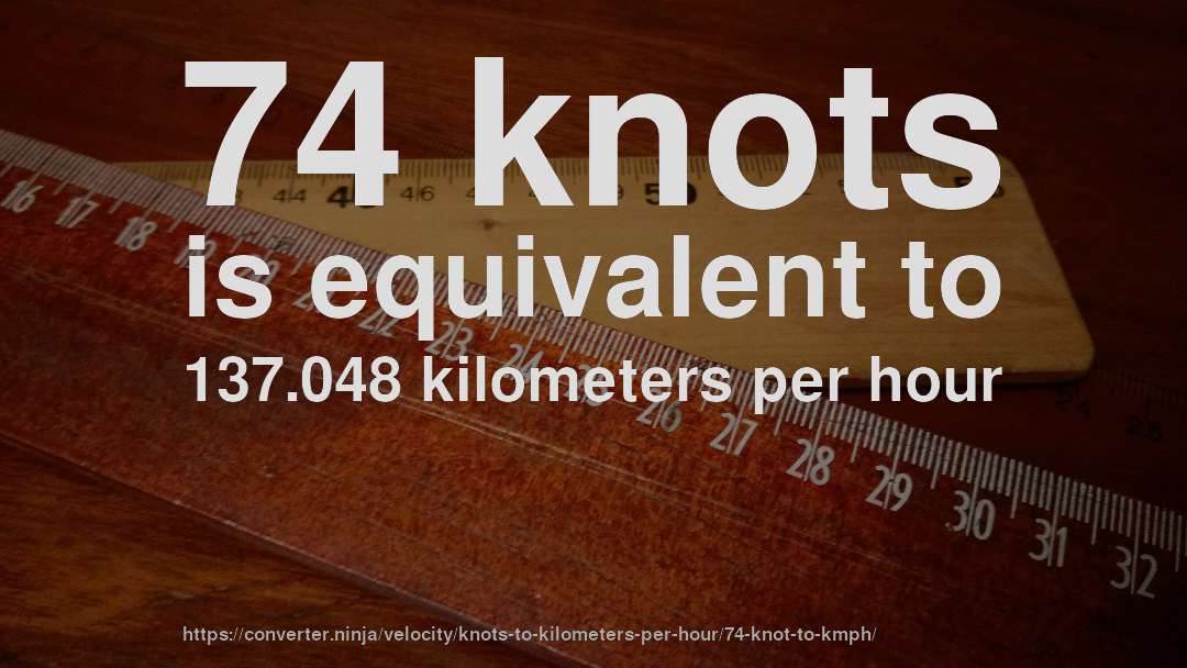 74 knots is equivalent to 137.048 kilometers per hour