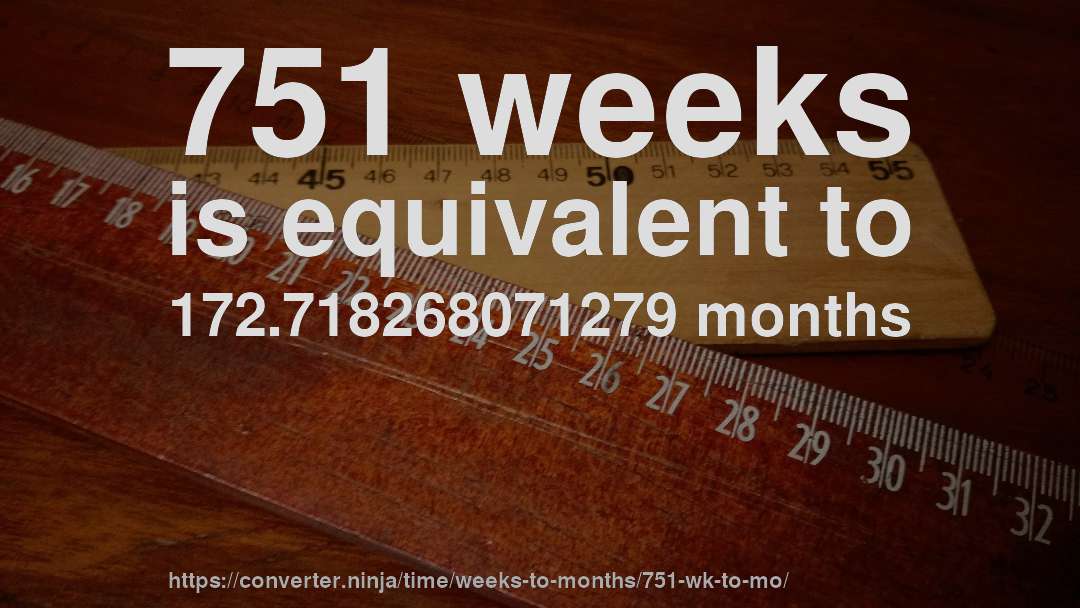 751 weeks is equivalent to 172.718268071279 months