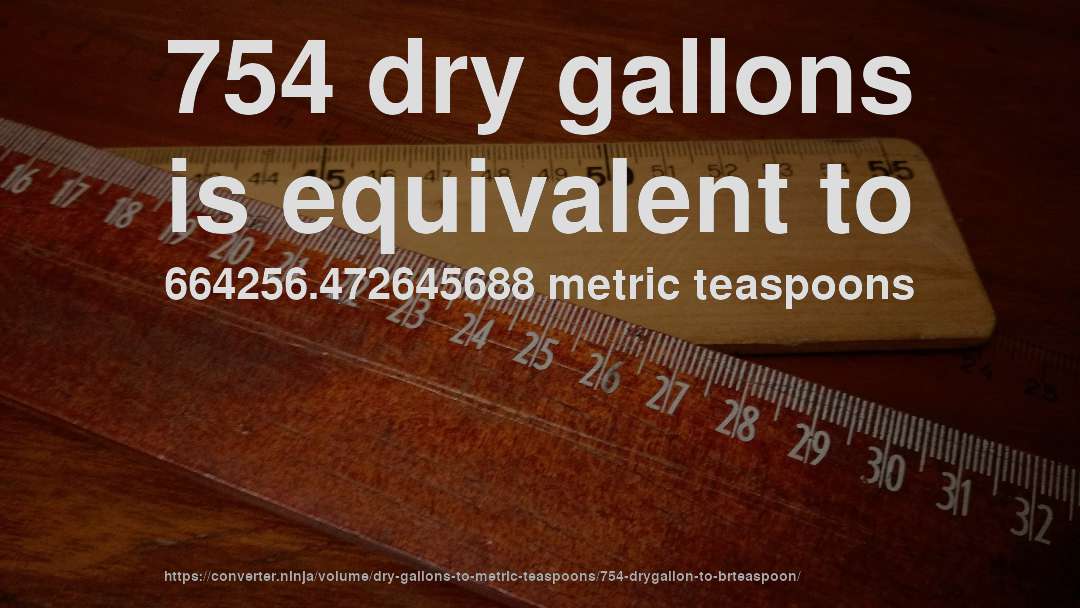 754 dry gallons is equivalent to 664256.472645688 metric teaspoons