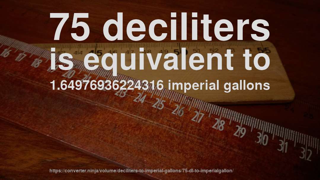 75 deciliters is equivalent to 1.64976936224316 imperial gallons