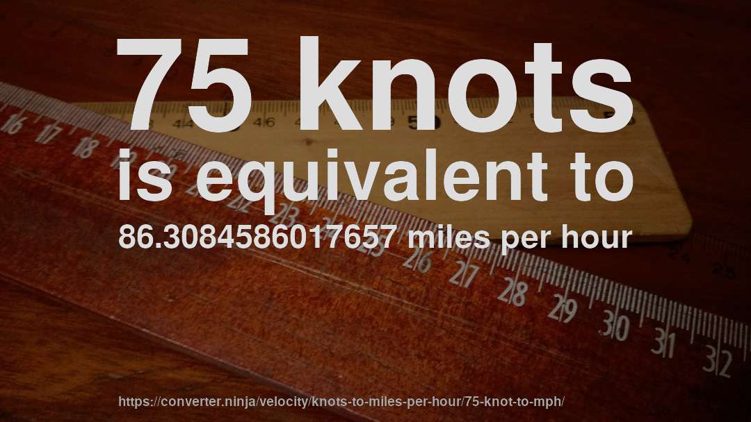 75 knots is equivalent to 86.3084586017657 miles per hour