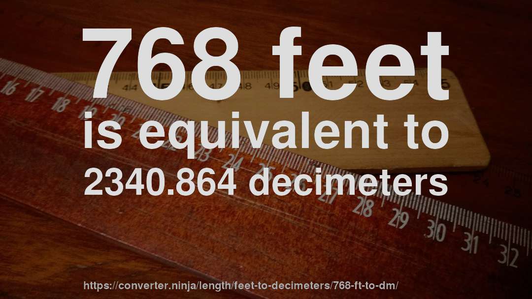 768 feet is equivalent to 2340.864 decimeters