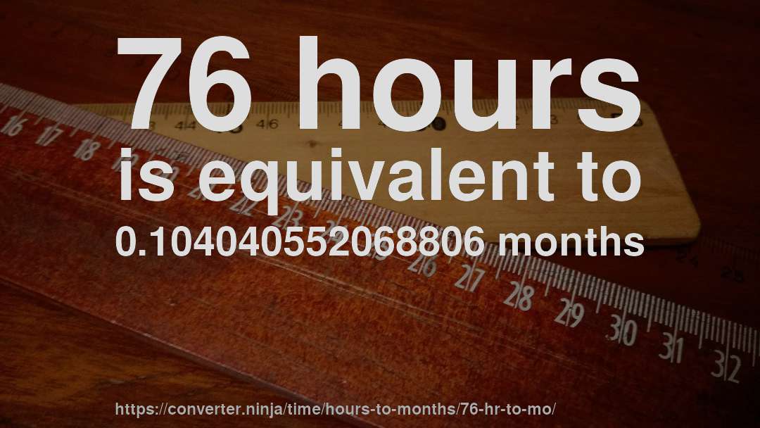 76 hours is equivalent to 0.104040552068806 months