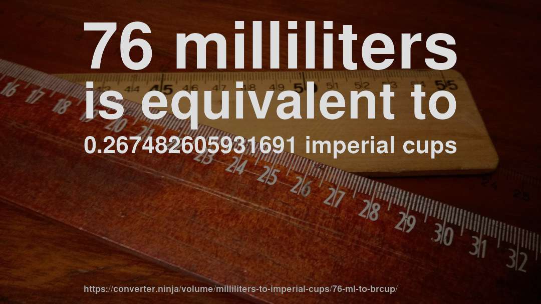 76 milliliters is equivalent to 0.267482605931691 imperial cups