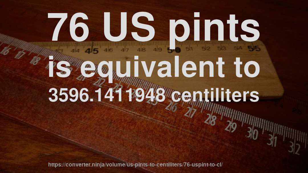 76 US pints is equivalent to 3596.1411948 centiliters