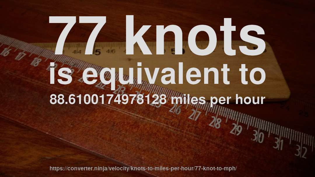 77 knots is equivalent to 88.6100174978128 miles per hour