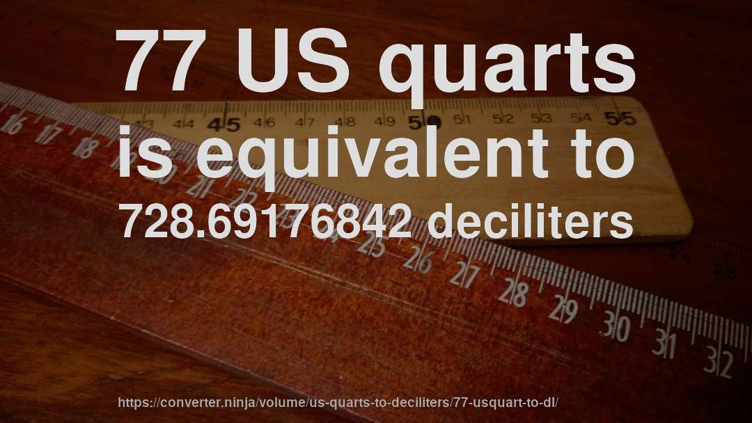 77 US quarts is equivalent to 728.69176842 deciliters