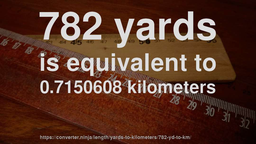 782 yards is equivalent to 0.7150608 kilometers