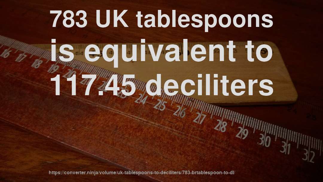 783 UK tablespoons is equivalent to 117.45 deciliters