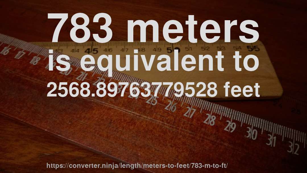 783 meters is equivalent to 2568.89763779528 feet