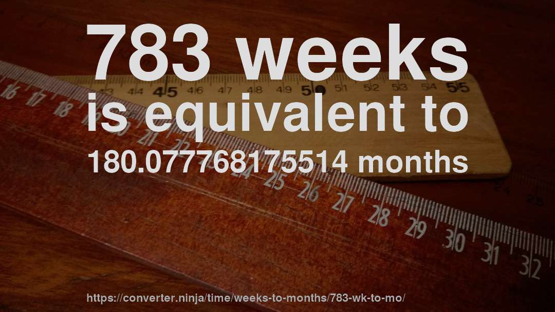 783 weeks is equivalent to 180.077768175514 months