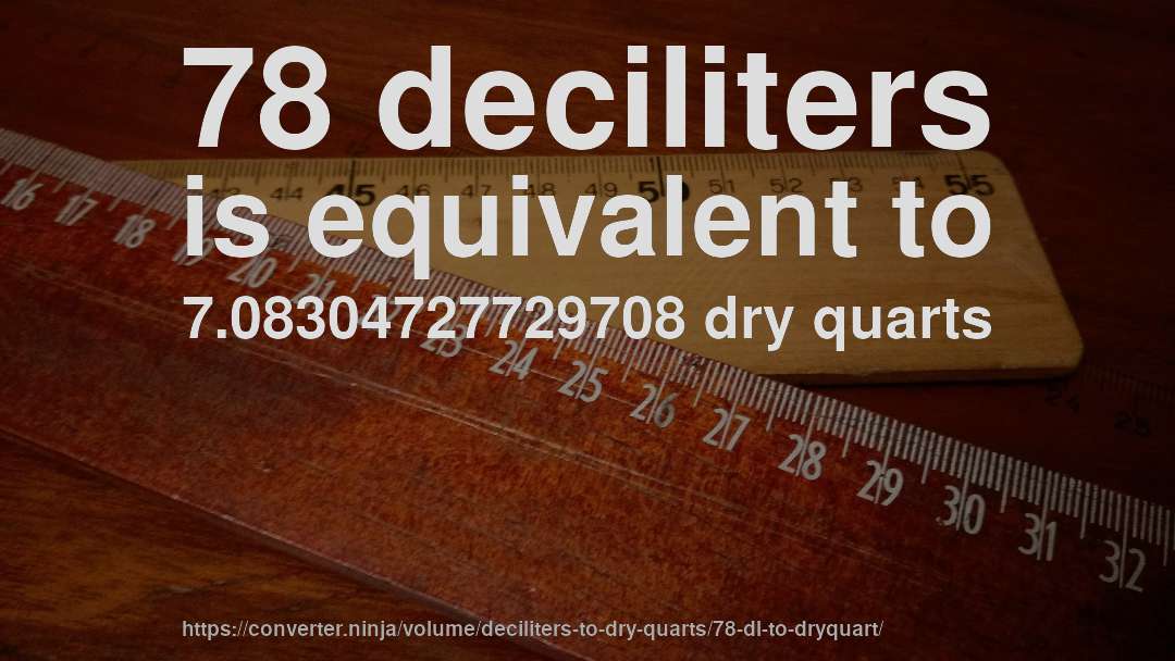 78 deciliters is equivalent to 7.08304727729708 dry quarts