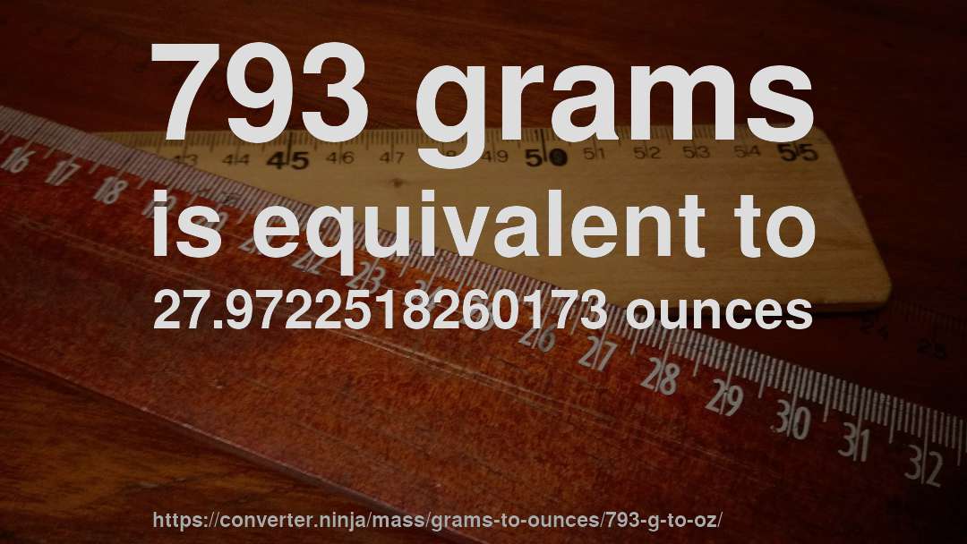 793 grams is equivalent to 27.9722518260173 ounces