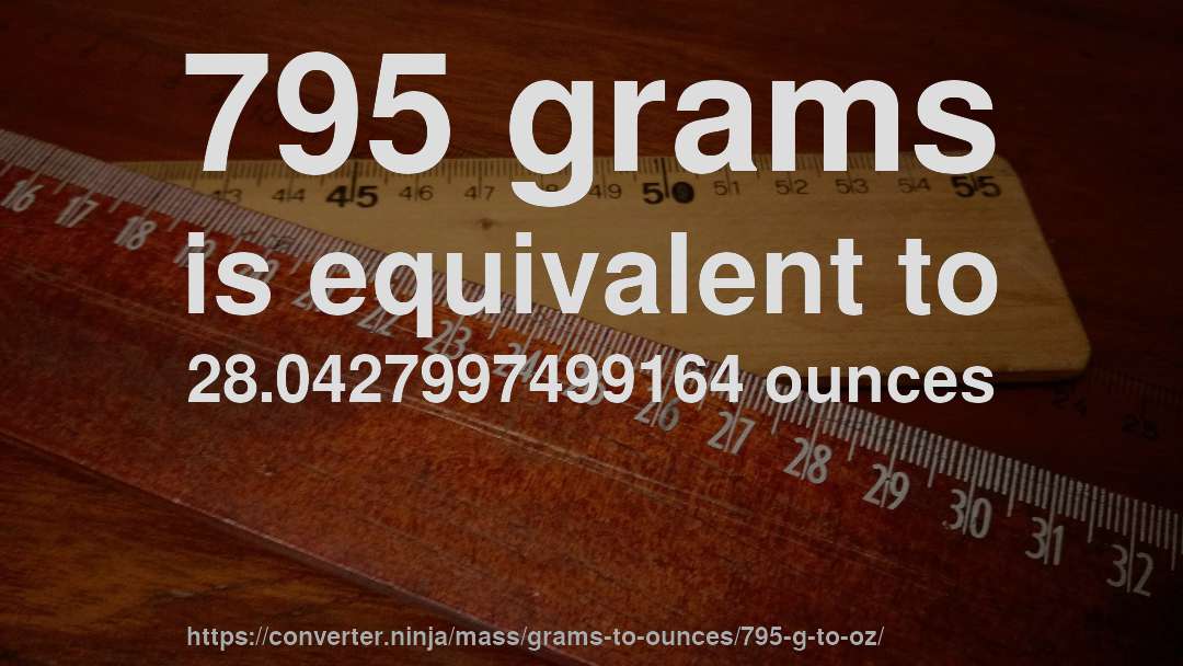 795 grams is equivalent to 28.0427997499164 ounces
