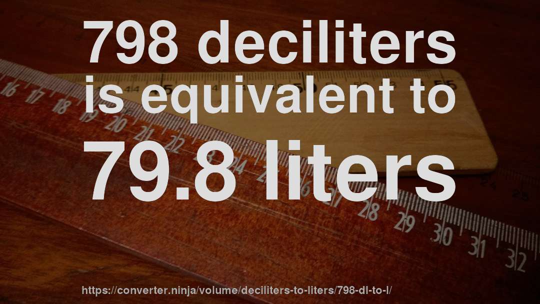 798 deciliters is equivalent to 79.8 liters
