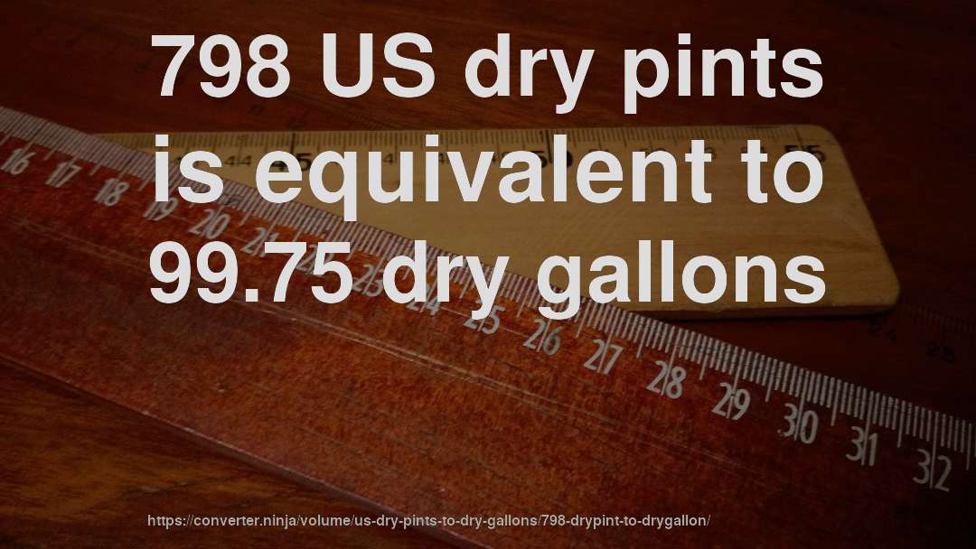 798 US dry pints is equivalent to 99.75 dry gallons