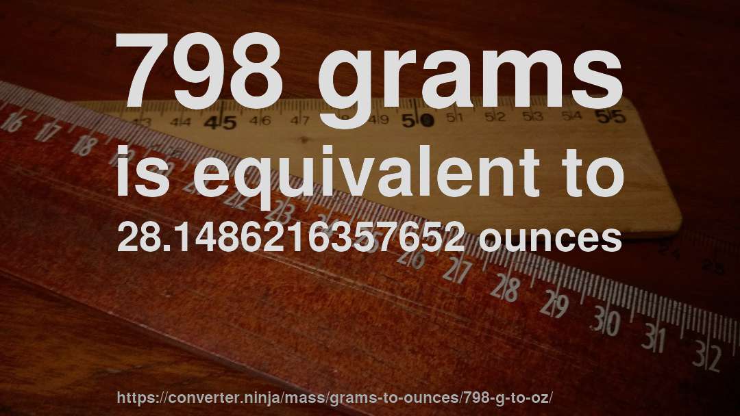 798 grams is equivalent to 28.1486216357652 ounces
