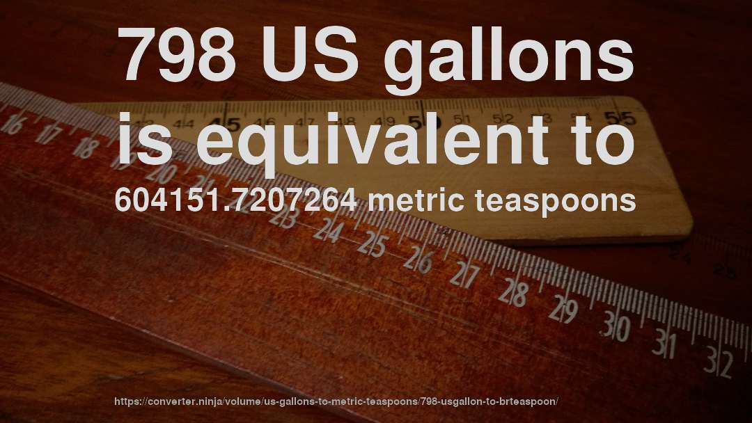 798 US gallons is equivalent to 604151.7207264 metric teaspoons