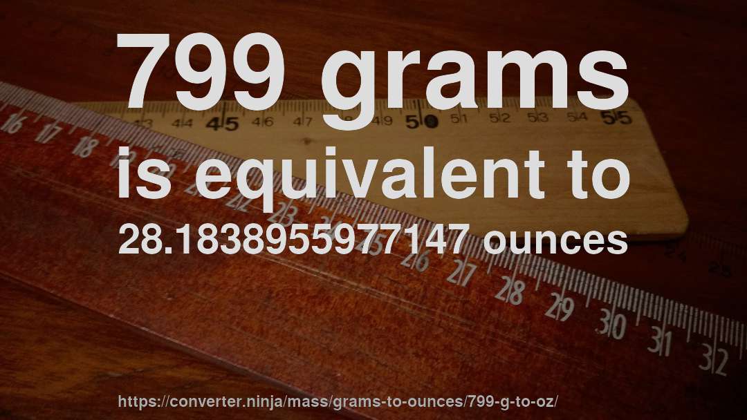 799 grams is equivalent to 28.1838955977147 ounces