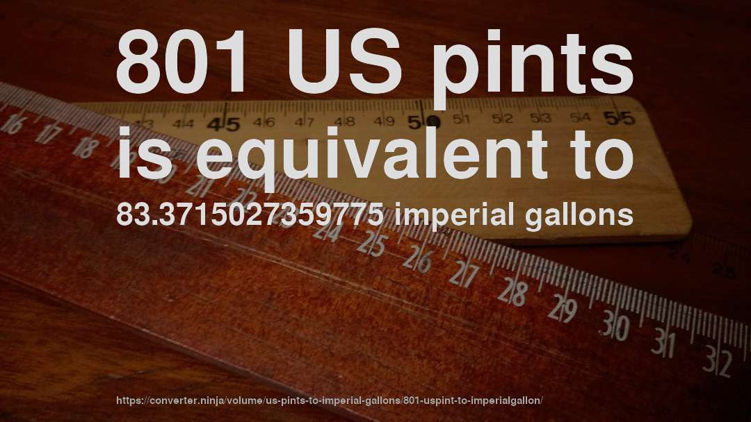 801 US pints is equivalent to 83.3715027359775 imperial gallons