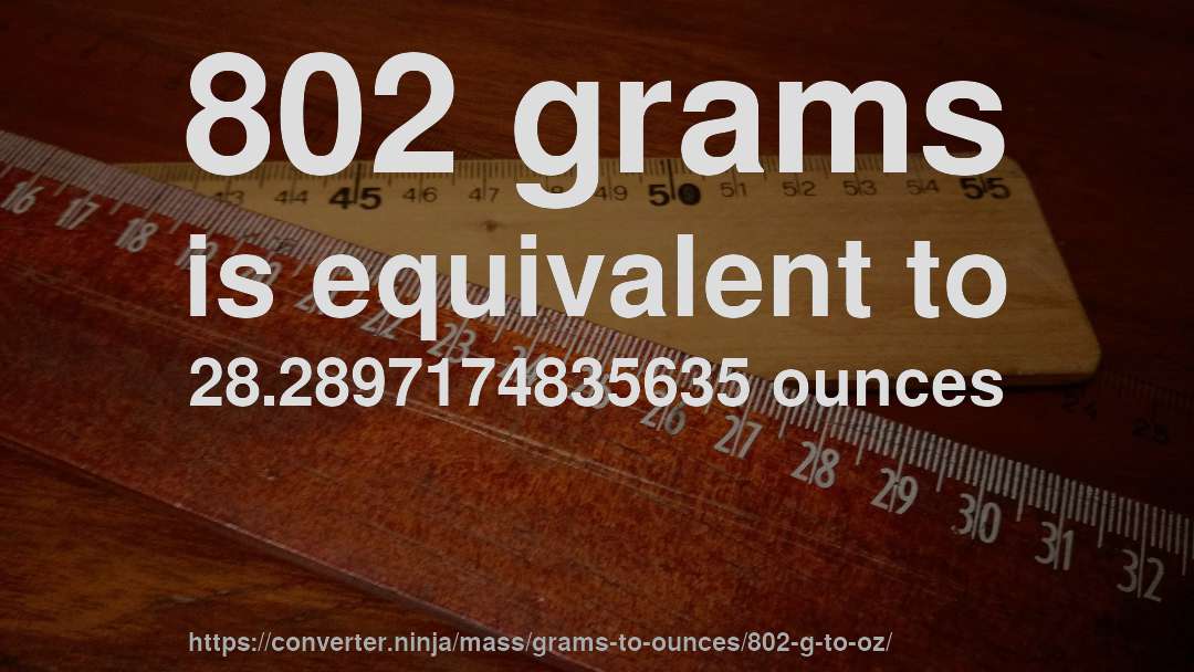 802 grams is equivalent to 28.2897174835635 ounces