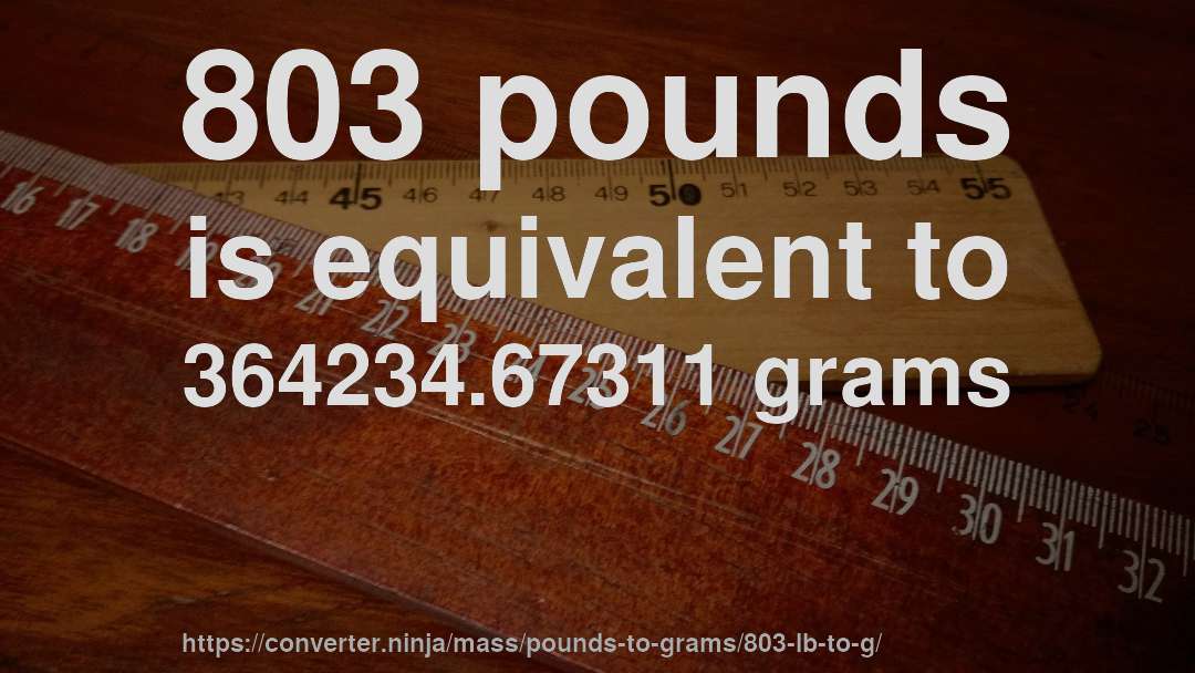 803 pounds is equivalent to 364234.67311 grams