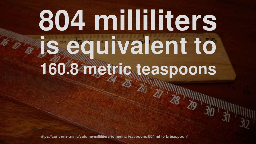 804 milliliters is equivalent to 160.8 metric teaspoons