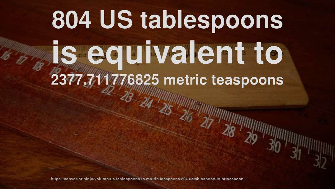 804 US tablespoons is equivalent to 2377.711776825 metric teaspoons