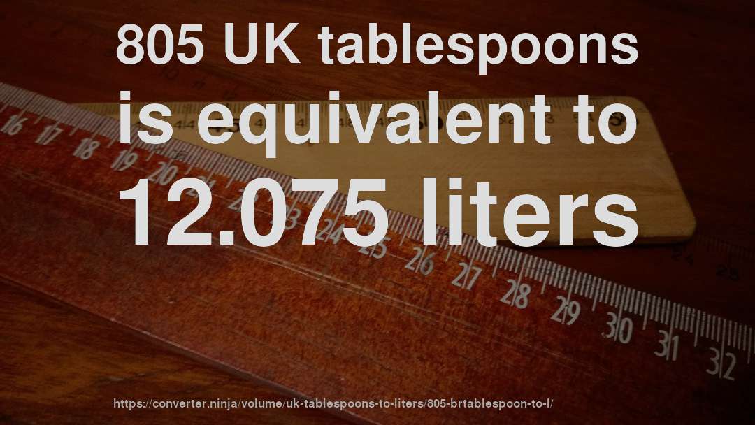 805 UK tablespoons is equivalent to 12.075 liters