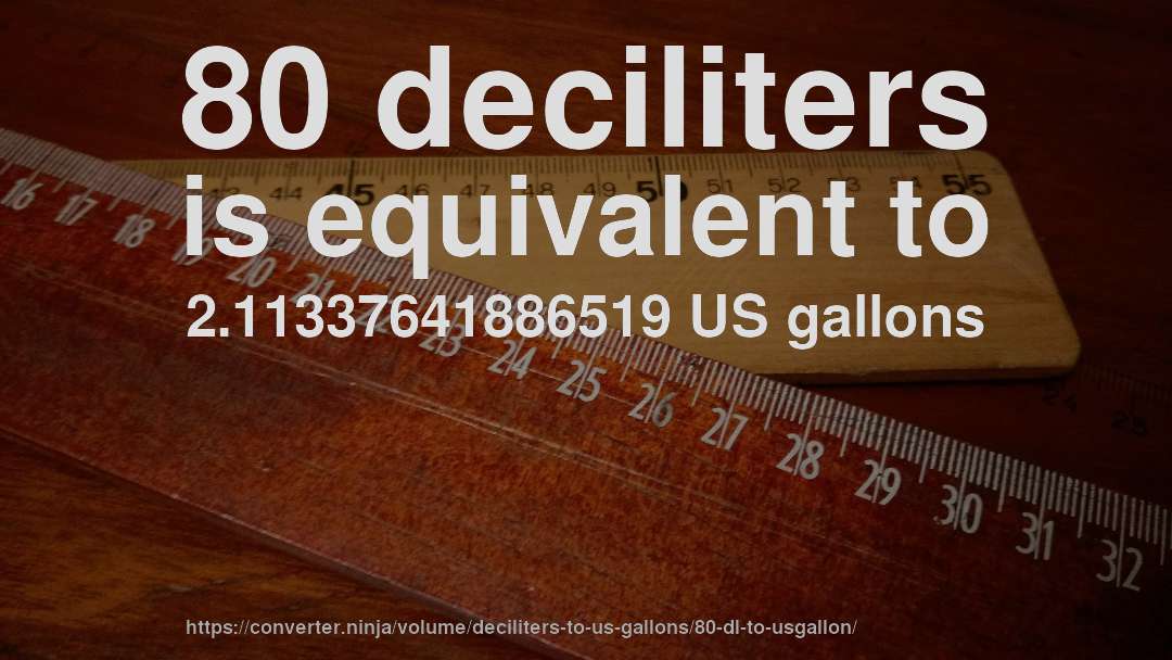 80 deciliters is equivalent to 2.11337641886519 US gallons