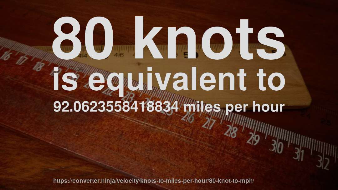 80 knots is equivalent to 92.0623558418834 miles per hour