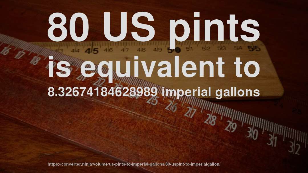 80 US pints is equivalent to 8.32674184628989 imperial gallons