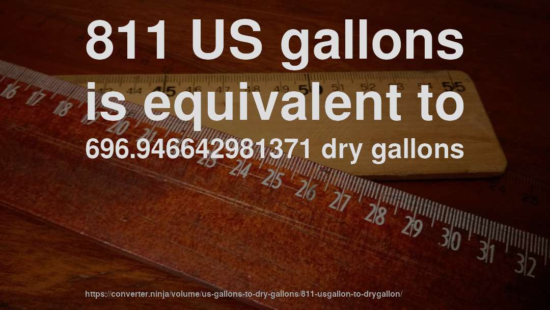 811 US gallons is equivalent to 696.946642981371 dry gallons