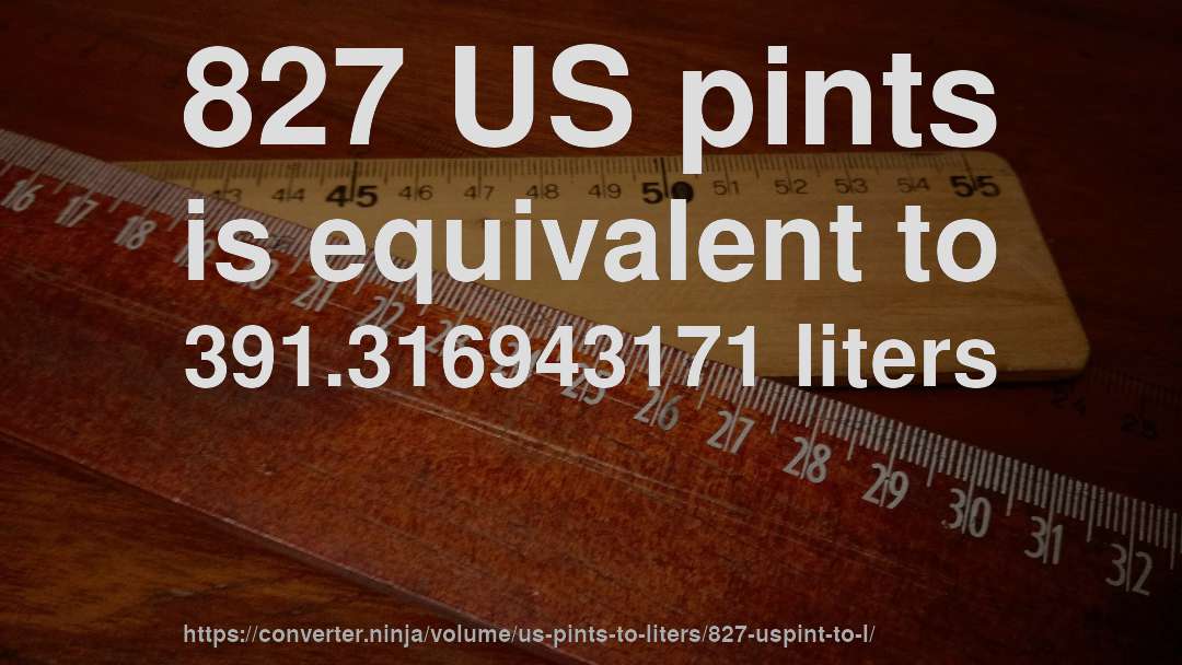 827 US pints is equivalent to 391.316943171 liters