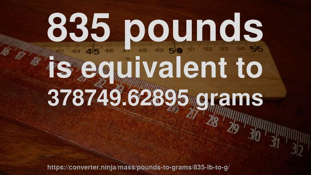 835 pounds is equivalent to 378749.62895 grams