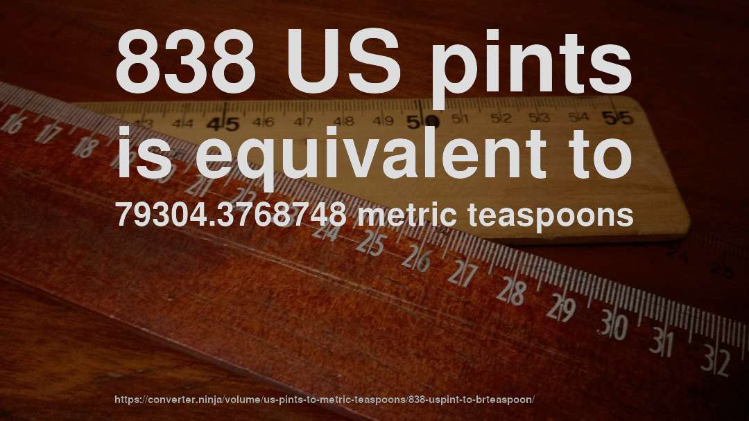 838 US pints is equivalent to 79304.3768748 metric teaspoons