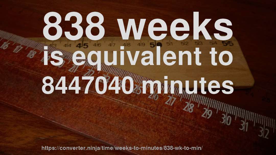 838 weeks is equivalent to 8447040 minutes