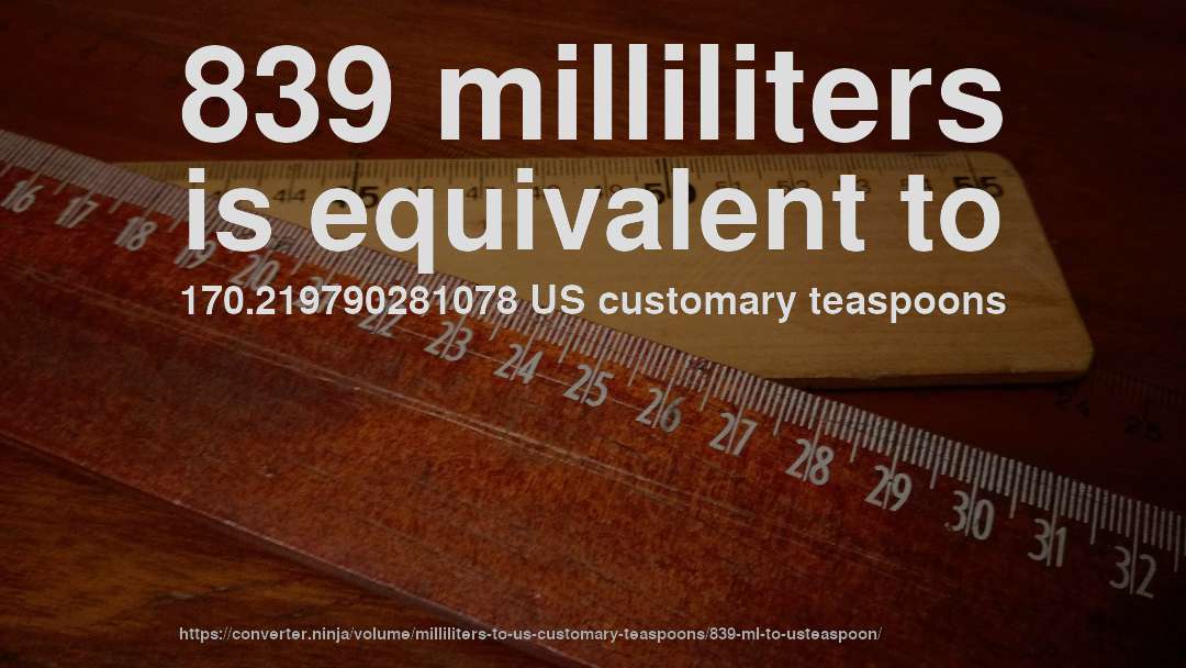 839 milliliters is equivalent to 170.219790281078 US customary teaspoons
